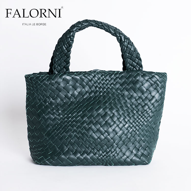 【ポイント25倍・期間限定】FALORNI ファロルニ falor ファロール レディース ミニ トートバッグ ハンドバッグ グリーン/緑 F287 編み込み メッシュ イントレチャート 本革 イタリア製 11 de