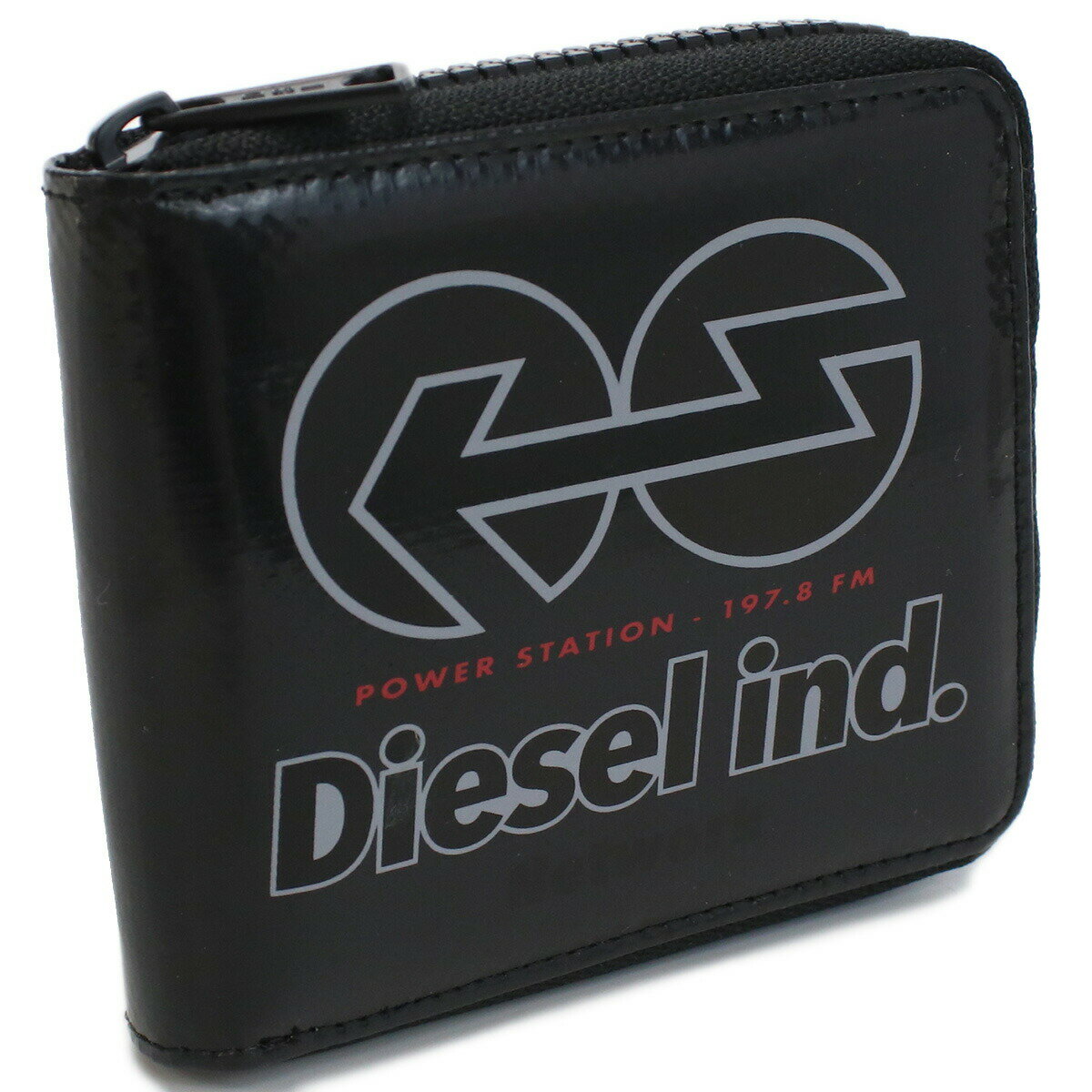 ディーゼル 二つ折り財布（メンズ） ディーゼル DIESEL X08996 メンズ レディース ユニセックス 男女兼用 二つ折り財布 小銭入れ付き ブラック T8013 カードポケット付き コンパクトウォレット ミニウォレット ミニ財布 イタリアブランド ギフト プレゼント bh