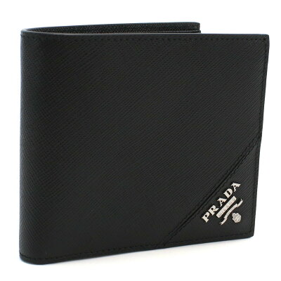 プラダ PRADA 2MO738-QME メンズ 二つ折り財布 レザー 本革 サフィアーノレザー ブラック NERO F0002 カードポケット付き 小銭入れ付き イタリア bh