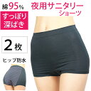 サニタリーショーツ 夜用 ナイト用 深め 2枚セット 生理用ショーツ 夜用 ヒップ防水 綿素材 S/M/L/LL ボクサータイプ メール便送料無料