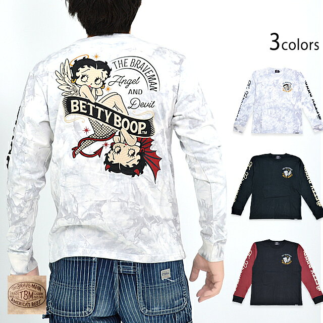 Rakuten - BR×BETTYコラボ 天竺ロングTシャツ The BRAVE-MAN BBB-2342 ブレイブマン ベティーちゃん 刺繍 長袖 バイカー[new]