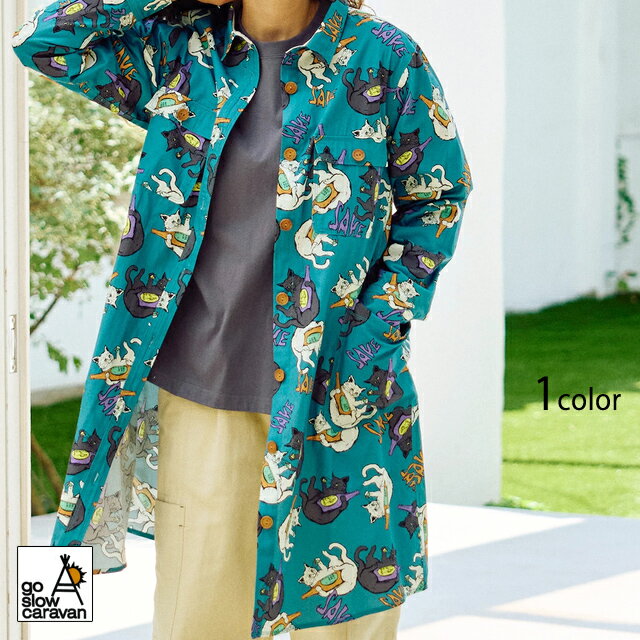 猫と晩酌 シャツワンピース go slow caravan レディース 350201 ゴースローキャラバン ネコ 総柄[new]