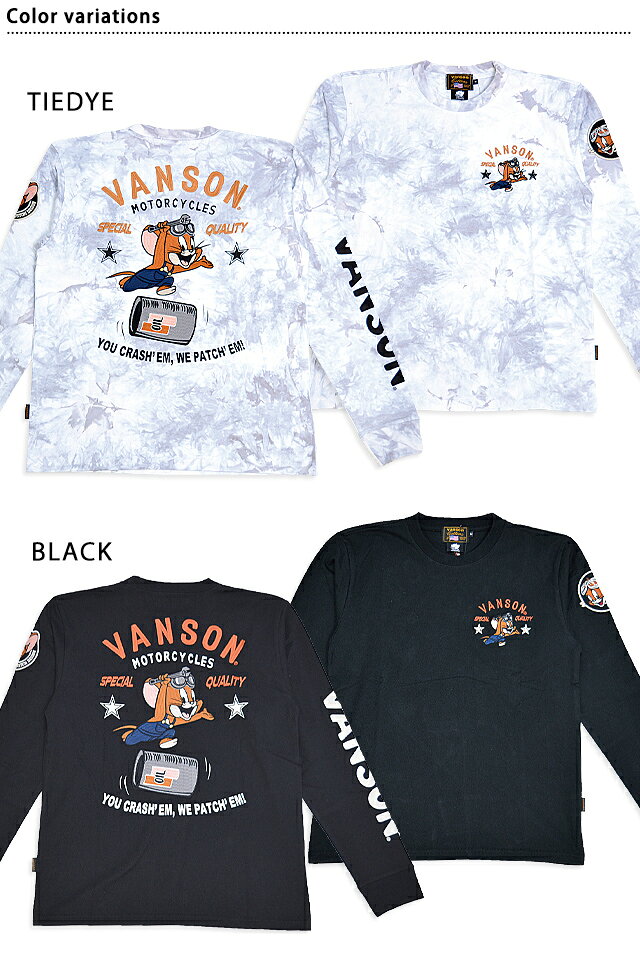 vanson×TOM＆JERRY 天竺ロングTシャツ vanson TJV-2401 バンソン ヴァンソン トムとジェリー 刺繍[new]