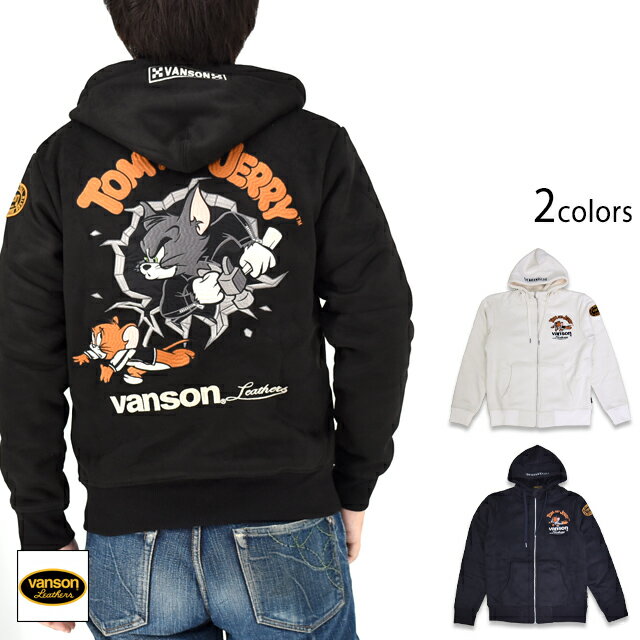 乐天商城 - TOM＆JERRYコラボ 裏ファー起毛ボンディングジップパーカー vanson TJV-2535 バンソン ヴァンソン トムとジェリー 刺繍[new]