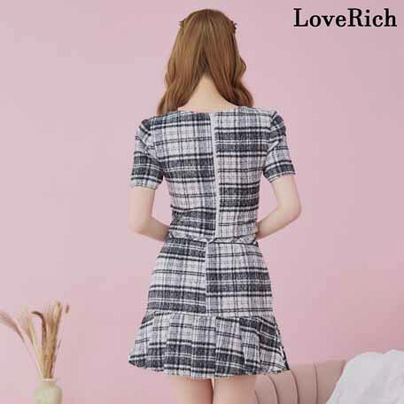 LoveRich キャバドレス /ハロウィン/花魁ドレス/着物ドレス/和風/コスプレ/イベント/サンタクロース/ クリスマス/ サンタコスチューム/パーティードレス/ワンピース/ミニドレス/セクシードレス /背中隠し/ 谷間魅せ/ /ツイード セットアップ ジップ