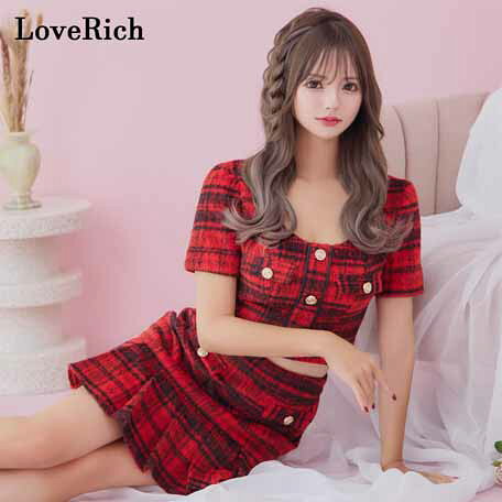 LoveRich キャバドレス /ハロウィン/花魁ドレス/着物ドレス/和風/コスプレ/イベント/サンタクロース/ クリスマス/ サンタコスチューム/パーティードレス/ワンピース/ミニドレス/セクシードレス /背中隠し/ 谷間魅せ/ /ツイード セットアップ ジップ