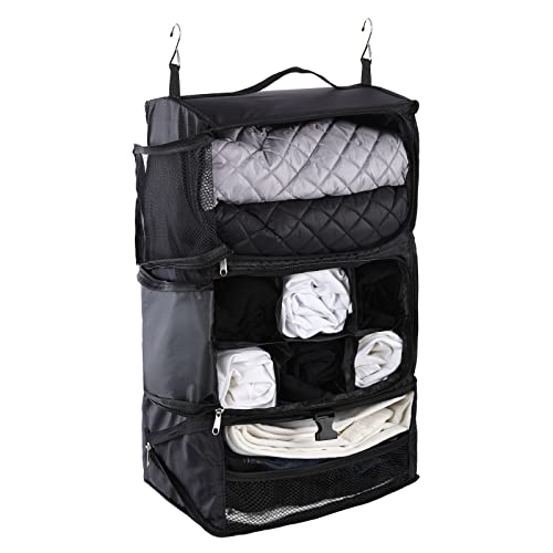 TABITORA(タビトラ) 収納ボックス 吊り下げ インナーバッグ 衣類 つりさげ 収納 ラック 旅行 出張 持ち運べるクローゼット 省スペース 大容量 3段 衣装ケース オーガナイザー (Black, XL)