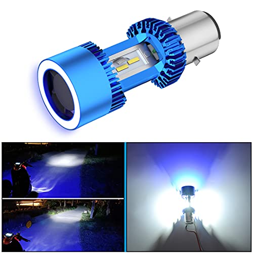 POOPEE バイクLEDヘッドライト H4BS(BA20D) ledバルブ コードレス 一体型 30W DC9-36V 高輝度 3200LM 防水 無極性 冷却ファン搭載 ホワイト&ブルーエンジェル 6000K 純正交換用