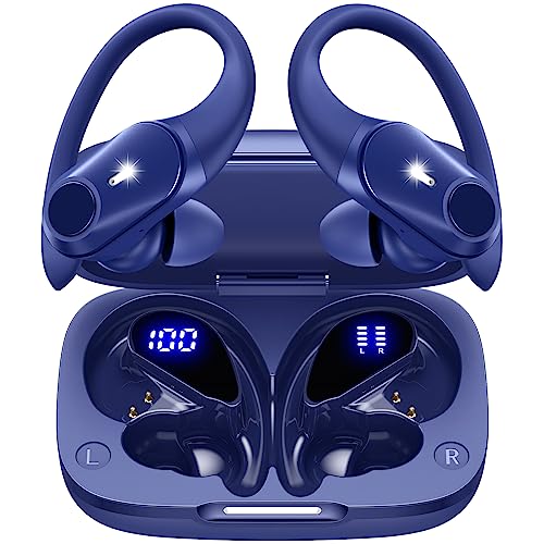 イヤホン bluetooth 耳掛け式イヤホン ワイヤレスイヤホン bluetooth イヤホン 最大40時間再生 ブルートゥースイヤホン Hi-Fi音質 AAC対応 LEDディスプレイ 物理ボタン誤操作なし 落ちないイヤホン 快適装着感 ランニング イヤホン IPX7防水 スポーツ イヤホン 片耳/両耳モード QI/Type-C充電 通勤通学/WEB会議に適用 iOS/Android（ブルー）ブランド: GOLREXメーカー: GOLREX型番: T59