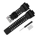 時計ベルト 取付幅16mm 純正バンド互換品 防水ストラップ カシオ G-8900A GR-8900A GW-8900A GA-110 GA-100 GD-100 GD-110 (ブラック)