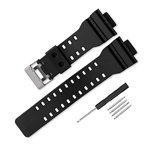 時計ベルト 取付幅16mm 純正バンド互換品 防水ストラップ カシオ G-8900A GR-8900A GW-8900A GA-110 GA-100 GD-100 GD-110 (ブラック)