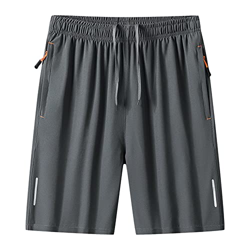 メンズ ショートパンツ スポーツ 短パン ハーフパンツ ファスナーポケット 通気 速乾 5分丈 ランニング (2XL, グレー)