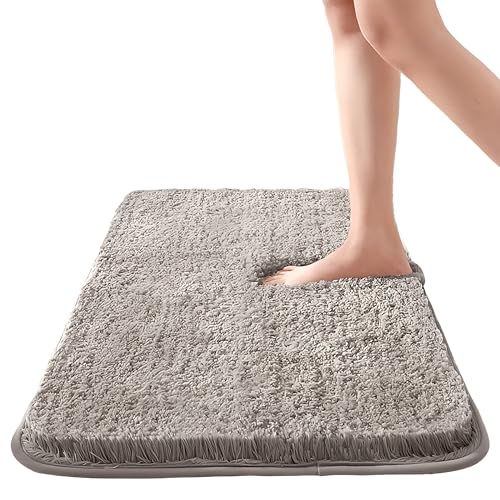 【日本ブランド】バスマット 室内 洗える 玄関マット 滑り止め ラグ 玄関 小さい ラグ (グレー, 60x40cm)