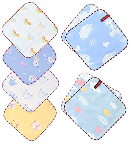 KKigugol ガーゼハンカチ 子供タオル 6層ガーゼおしぼり【6枚セット 綿100% サイズ25*25cm ミニ ハーフハンカチ 紐付き】子供 保育園 口拭...