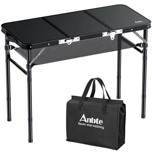 Anbte Camping Tableキャンプテーブル 折りたたみ式 アルミ製 90x40cm 3段階高さ調整可能, のキャンプの折りたたみ式テーブル、