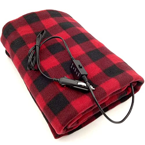 YOUTALLY 車載毛布 ホットブランケット 車中泊 電気毛布 12V電気毛布 電気ひざ掛け 車載用ヒートブラン ホットヒーター毛布 HI/OFF/LO 3段階切り替え 防寒保温 過流過圧保護 電気ブランケット 多機能カー毛布 前席 後席 145*100cm (黒赤)