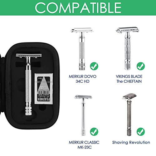 Linkidea ハード トラベル ケース Vikings、Mercur、Shaving Revolution Double Edge Safety Razor と互換性あり、安全かみそり & シェービング アタッチメント用ストレージ ボックス オーガナイザー (ライチ ビーガン レザー)
