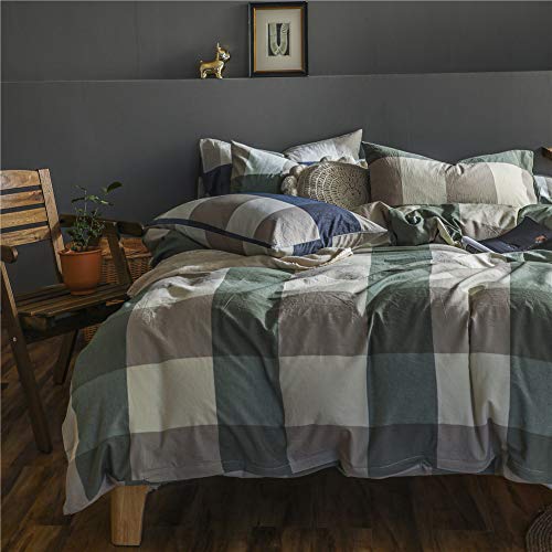 布団カバー ダブル 4点セット オーガニックコットン洗いざらしの綿100% コットン 寝具カバーセット 布団かばー ベットカバー 洗い替え 速乾 防ダニ 緑 グリーン チェック