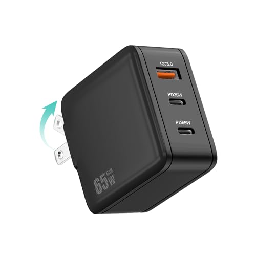 65W USB充電器 Type C 急速充電器 高速充電器 PD対応 USB-C×2 & USB A 3ポートGaN(窒化ガリウム) 折りたたみ式プラグ PSE技術基準適合 iPhone/Android/iPad/MacBook/ノートパソコン各種対応 その他USB-C/USB-A機器対応