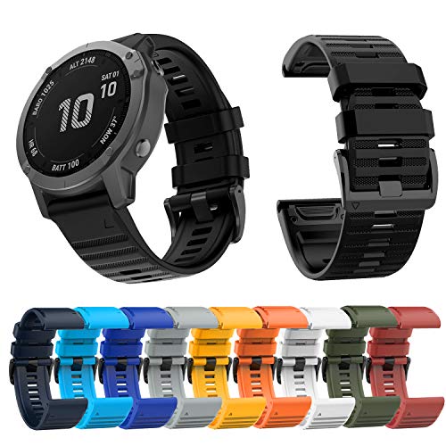 26MM 22MM バンド for ガーミン Fenix 7/7X交換用シリコン製 ベルト対応ガーミン Approach S60 S62 MARQ Forerunner 935/945 Instinct Tactical/Tide Fenix 6X Pro Solar 6 Pro 5X 5XPlus 5 5Plus 3 3 HR 時計ストラップ (26MM, 黒)