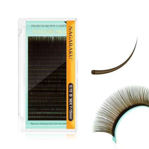 NAGARAKU まつげエクステ ライトブラウン カラー 0.15 ミリメートル B カール 7-15 ミリメートルミック..