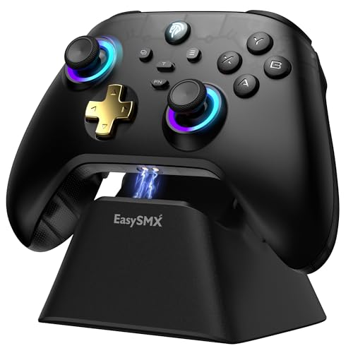 EasySMX D05 PC コントローラー、充電ドック、RGBバックライト、ワイヤレスコントローラー、Switch ジ..