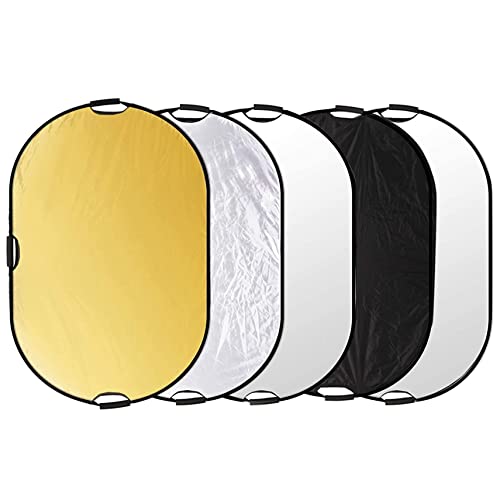 Selens 5-IN-1 撮影用 楕円レフ板 80x120cm ハンドル付き スタジオレフ板 折りたたみ可能 (1枚で5色対..