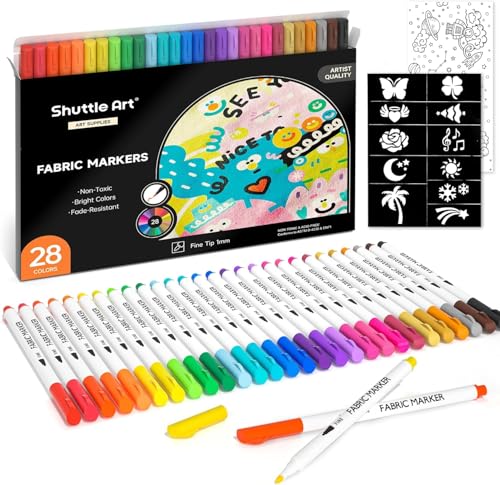 Shuttle Art 布用 ペン 28色セット 布に書けるペン ファブリックマーカー 水性 耐水 耐久 ウォッシャブ..