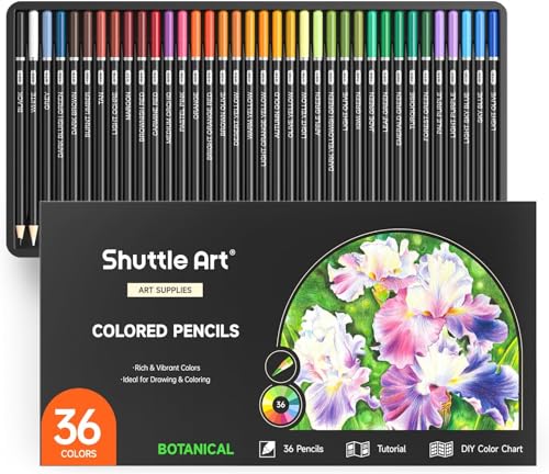 Shuttle Art 色鉛筆 36色セット グリーン系 緑 カラーペン ボタニカルアート 植物画 大人の塗り絵 イラ..