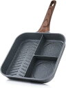 SENSARTE 仕切り付きフライパン マーブルコート 24cm IH ガス グリルパン 3分割 角型フライパン くっつきにくい 一年保証 グレー
