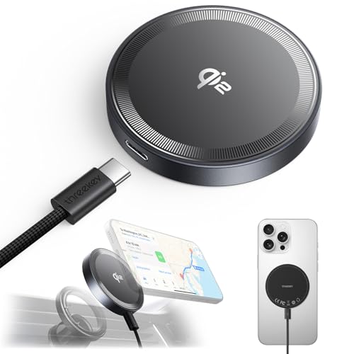 THREEKEY ワイヤレス充電器【Qi2 PSE 公式認証】15W超低温 MagSafe充電器 両面マグネット式 マグセーフ充電器 1:1適合 强磁気 iPhone 16/15/14/13/12シリーズ/Galaxy S25 Ultra対応 60W+1.5m高耐久編み込み式ケーブル デュアルUSB-A/C入力ポート