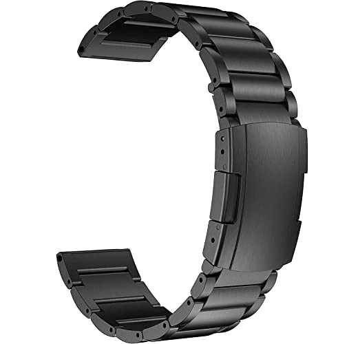 MaKTech チタンバンド、22mm軽量ワンピースメタルリンクブレスレット、Samsung Galaxy Watch 3 45mm/46mm,HuaWei Watch 4/3 & Ultimate/GT 4/3 46mm Pro,Amazfit GTR 3/2に対応 (黒)