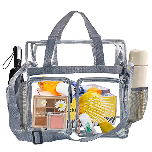 Enkrio ビニールバッグ 透明 PVC素材 大容量 防水 プールバック 透明バッグ プールバック ビーチバッグ レディース (グレー)