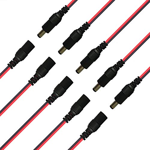 Kabenjee 18AWG DC電源コネクタ ジャック コネクタ 10x 5.5mmx2.1mm DCオス電源ピグテール+2.1×5.5mm DC メス電源ピグテール、50cm長DC電源クイックコネクタ、DC電源接続ケーブル、太陽充電DCコネクタ、CCTVカメラ(5個/パッケージ)