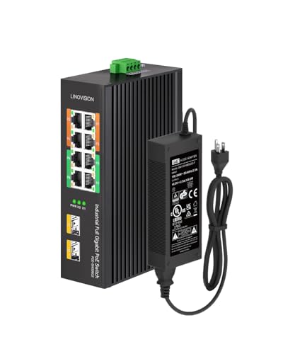 LINOVISION 産業用8ポートフルギガビットPOE、SFPポート付非管理スイッチ、2ポート1000Mbps SFP、4ポー..