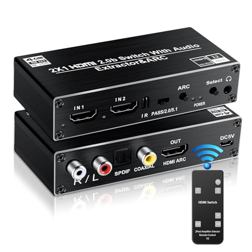 avedio links HDMI音声分離器 光デジタル 4K@60Hz HDMI 切り替え器2入力1出力 ARC リモコン付き HDMI 2.0 bスイッチャー 音声分離 光SPDIF +同軸+アナログRCAステレオ 出力 PS3/4 Xbox/ホームシアターなどに対応