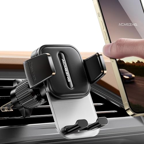 スマホホルダー 車 ACMEZING 車 スマホスタンド【安定感満点&業界初金属製二重フック+伸縮透明パネル】カー用品 車載スマホホルダー エアコン 吹き出し口 携帯ホルダー 車 自由調節 車載ホルダー 背面ボタン 車用スマホスタンド 片手操作 360度回転