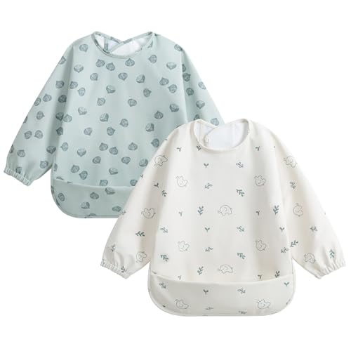 [Little Dimsum] お食事エプロン長袖 袖付きエプロン ベビー 食事用 防水エプロン 離乳食 長袖 ベビー..