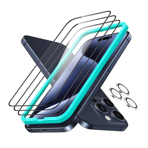 ESR いPhone15pro フィルム (3枚)＋カメラフィルム(1枚) 全面保護 強化ガラス iPhone 15 pro ガラスフ..