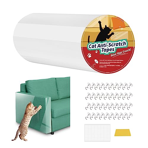 爪とぎ防止シート Pawaboo 猫つめとぎ防止ステッカー 引っ掻き傷・爪とぎ・汚れ防止に 半透明 ツめ傷保護シート ビニール製 アンチスクラッチ 粘着タイプ 壁、柱、家具保護 しつけ用 爪研ぎ防止シート ソファー テープ式 ロール型 ナノテープ付き