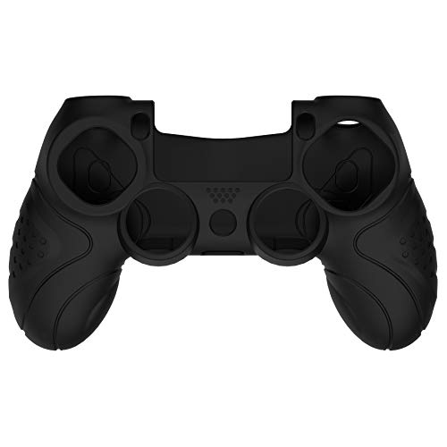 PlayVital ps4に対応する人間工学に基づいたソフト滑り止めコントローラーシリコンケースカバー、ps4 Slim/Proコントローラーに対応するジョイスティックキャップ付き【ブラック】