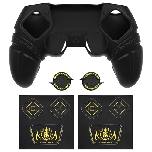 PlayVital Runesエディション ps5対応用シリコンカバー、親指グリップキャップやタッチパッドステッカーや十字キーステッカーが付き、カバーかけたままps5純正の充電スタンドに対応します【ホワイト】