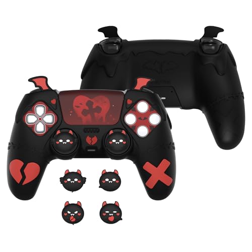 PlayVital Gothic Imp ps5コントローラー対応用可愛い保護カバー、サムグリップキャップ4個やステッカー6枚付属、ps5 コントローラー対応用グリップカバー、公式ps5充電ステーション対応【アクアブルー】