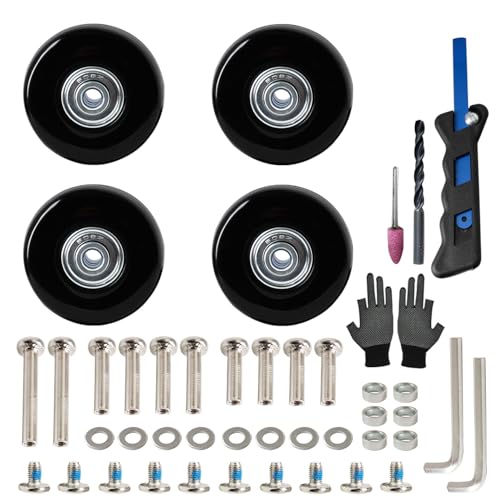 KINPAR 4個セット スーツケースタイヤ交換キット 車輪補修 静音 キャスター 修理 キャリーバッグ DIY 取替え ノコギリ付き (車軸 30/35/60mm、車輪直径50mm) ポリウレタン ブラック