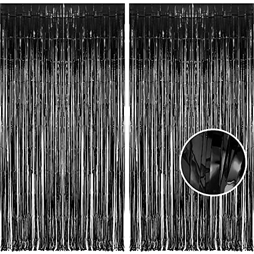 BRAVESHINE 【2枚セット】 フリンジカーテン パーティー 飾り タッセルカーテ 1m*2.5m 誕生日 卒業 ハロウィン 忘年会 パーティーの背景 お部屋の装飾 (ブラック)