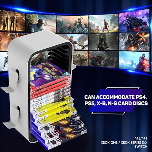wigmoaゲームソフト 収納タワー ストレージスタンド PS5/PS4/PS3/Xbox Series S & X/Switch ブルーレイ【18枚収納可能+コントローラーホルダー付き】ゲームカセット 便利グッズ 省スペース 縦置きスタンド. OYO-1 (白/黒)