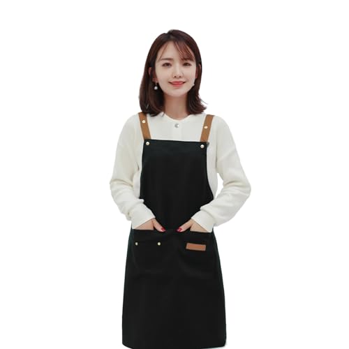 [beyourchoi] エプロン 防水 エプロン 北欧 エプロン シンプル おしゃれ 防水 ポケット付けき 防水 汚れにくい シワ防止 料理教室用 カフェ 保育士 大人 (黒)