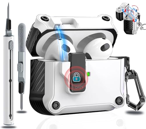 OJBSEN Airpods 第4世代 ケース AirPods4 ケース 2024 (USB-C) 対応 安全ロック付き 自動ボタン エアーぽっず 第4世代 カバー クリーナーキット付き Magsafe ワイヤレス充電対応 LEDライトが見える エアポッズ4カバー カラビナ付き 分離式 ハード