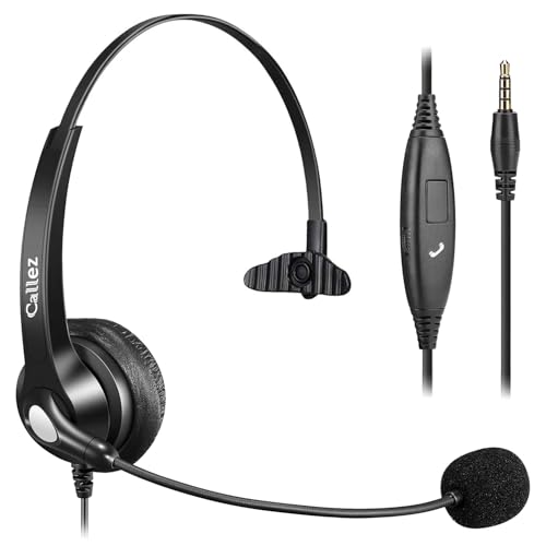 Callez 3.5mm携帯電話用ヘッドセット ノイズキャンセリングマイク付きPC用ヘッドホン iPhone、PC、スマートフォン、iPad、ラップトップに対応 Web会議、Skype、業務用、在宅勤務、オンライン授業、コールセンターに適用