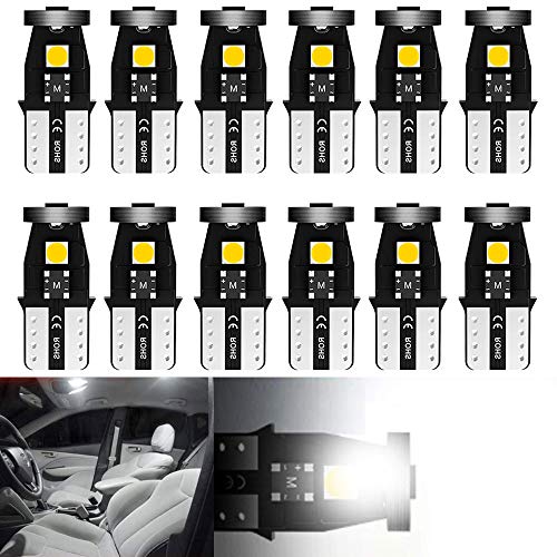 t10 ledボジションランプ t10 ledキャンセラー t10 ledホワイト爆光 キャンセラー内蔵 CANBUS t10 ledルームランプ 3SMD 3030チップ搭載 t10ledナンバー灯 40000時間 車検対応 12V用 2年保証 12個セット 6000K(2)